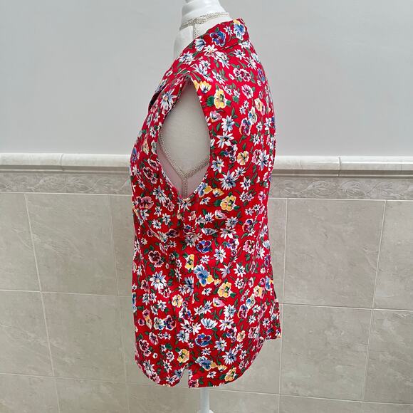 Vintage Talbots floral sleeveless collared blouse 80's 90's - Picture 3 of 10